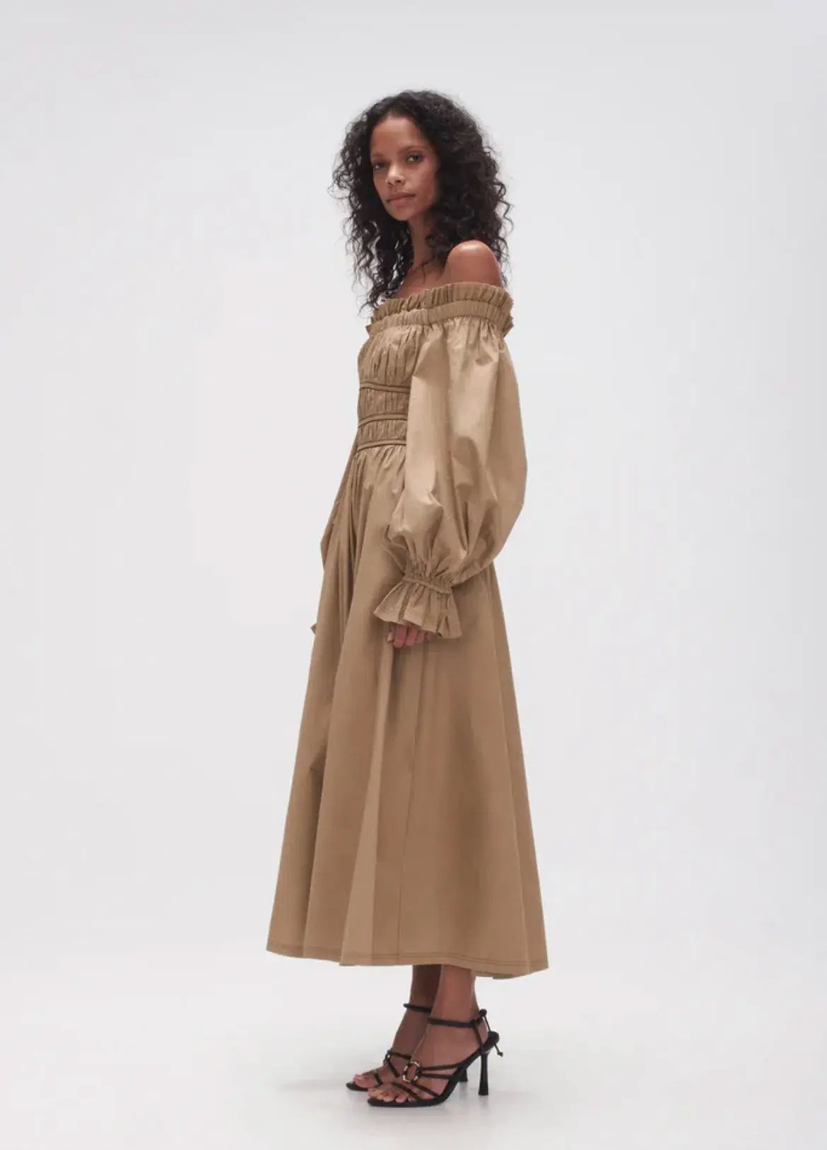 Aje Wattle Off Shoulder Midi Dress Taupe Grey Size 12 photo 3
