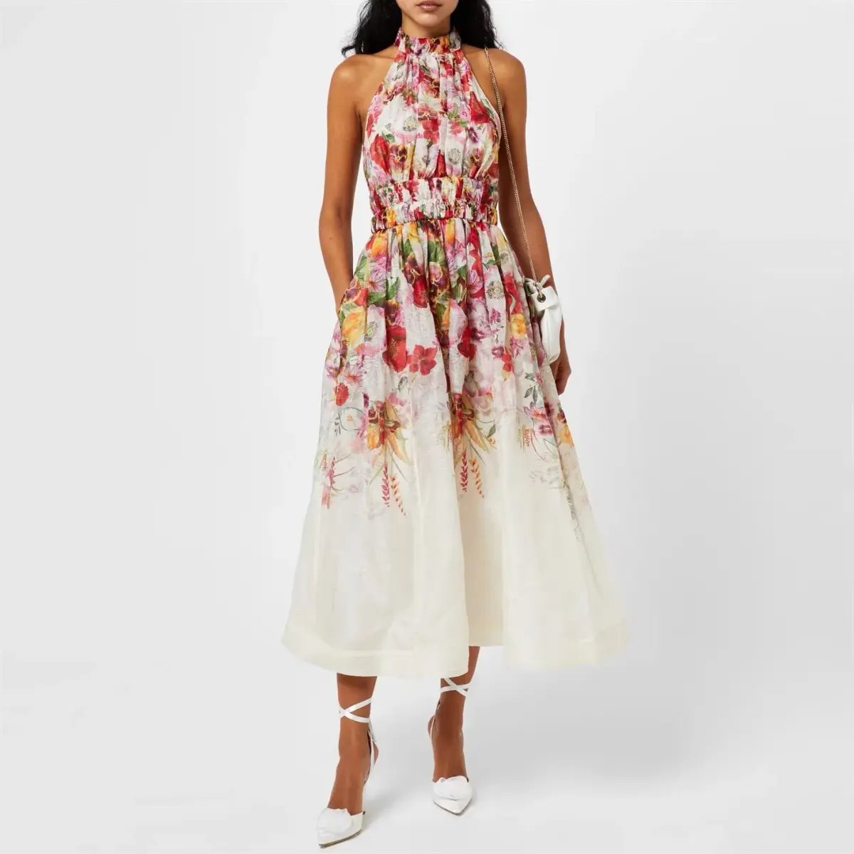 Zimmermann The Wonderland Halter Dress in Elka Poppy Ivory Print Size 1 /Au 10 photo 4