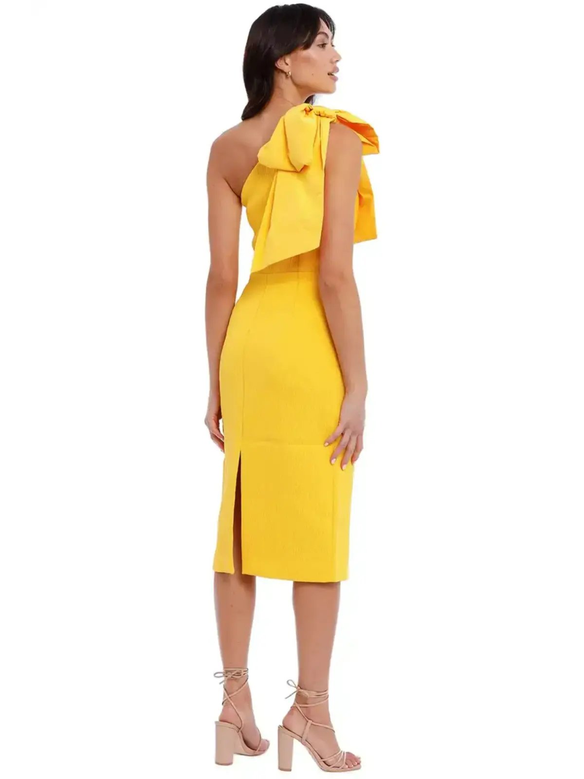 Rebecca Vallance Calla One Shoulder Midi Dress in Yellow Size AU 14 photo 3