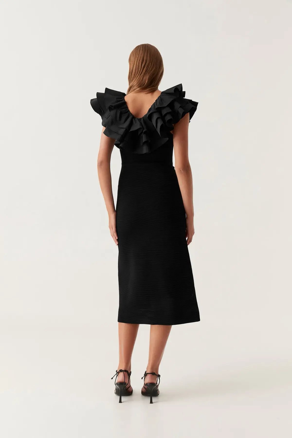 Aje Transcendent Ruffle Midi Dress Black Size L/Au 12 photo 3