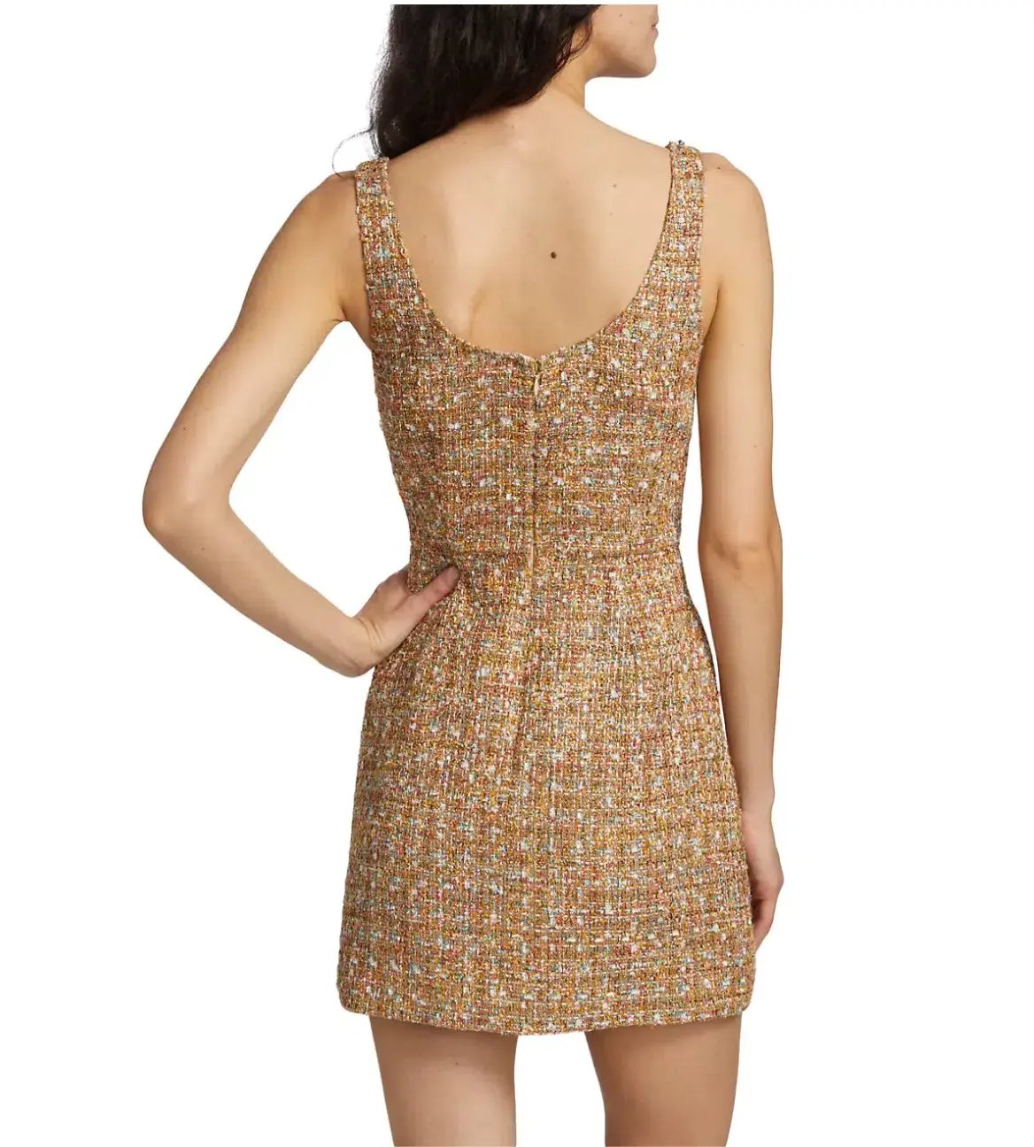 Self Portrait Gold Tinsel Boucle Beaded Mini Dress Gold Size 10 photo 4