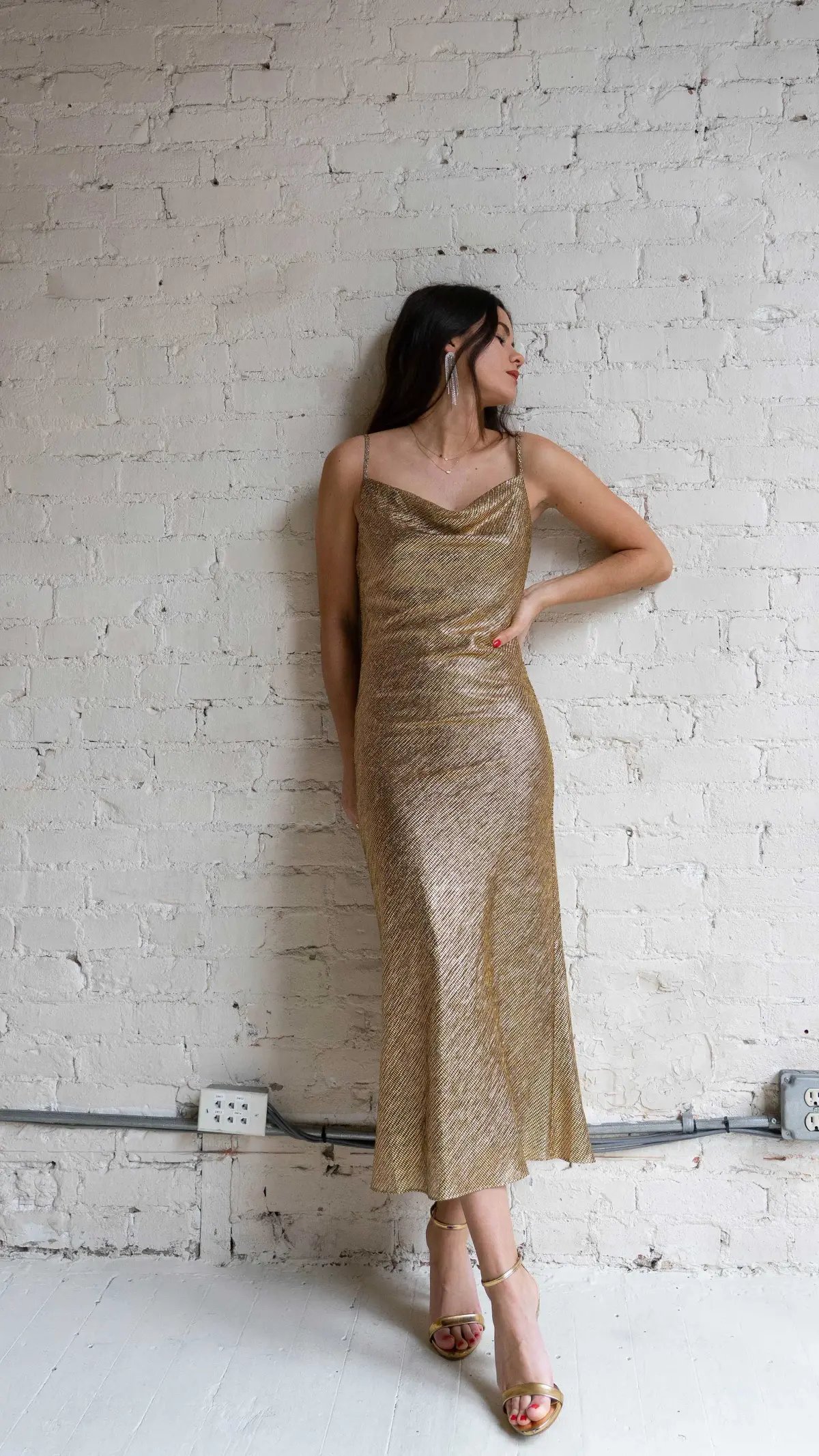 Shona Joy Cowl Bias Midi Dress Gold Size 8 photo 2