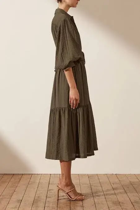 Shona Joy Mila Button Up Tiered Midi Dress Green Size 8 photo 5