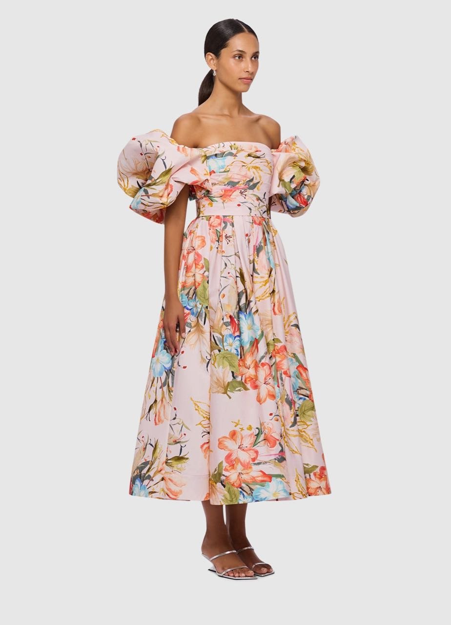LEO LIN MATILDA PUFF SLEEVE MIDI DRESS - OPULENT PRINT IN BLUSH photo 2