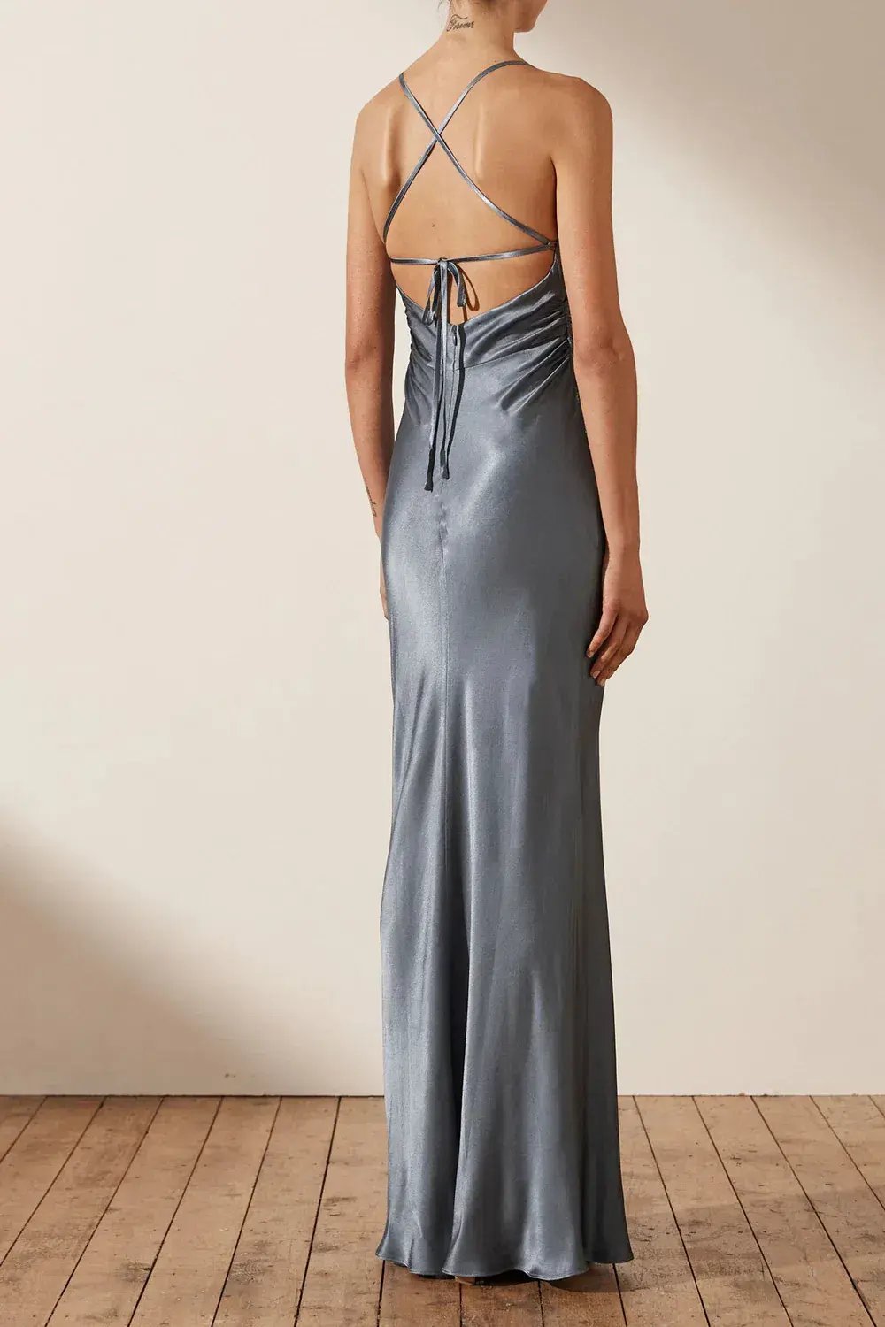 SHONA JOY LA LUNE LACE BACK MAXI DRESS - BLUE SMOKE (SIZE 10) photo 2