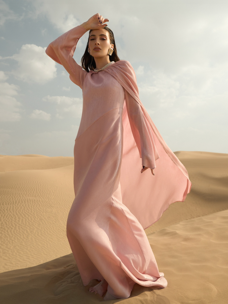 JACQUARD CAPE MAXI DRESS BY LICHI PINK photo 4