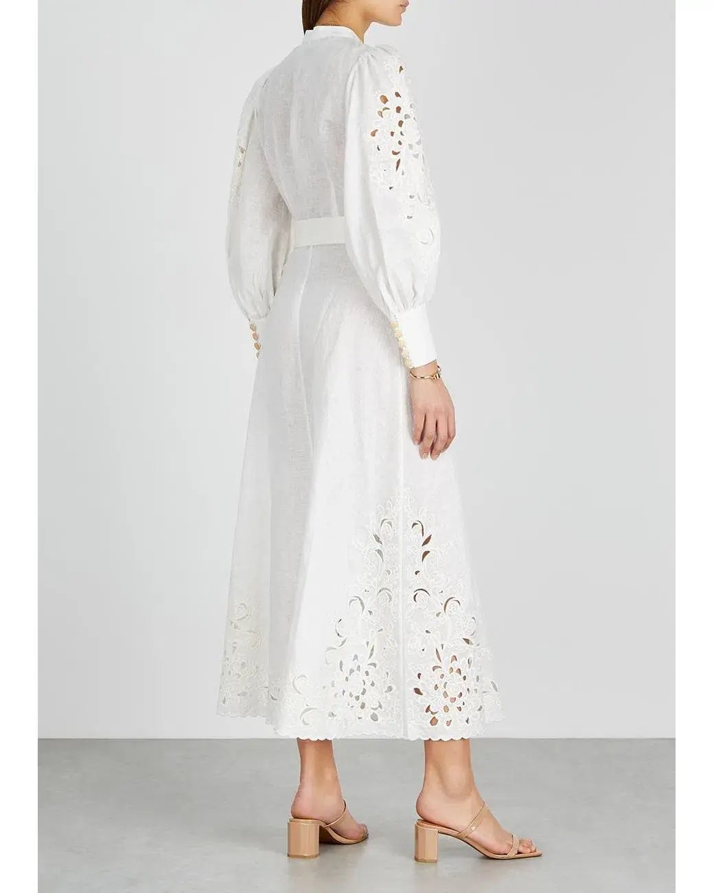 Zimmermann Peggy Embroidered Linen Midi Dress Ivory Size 6 photo 2