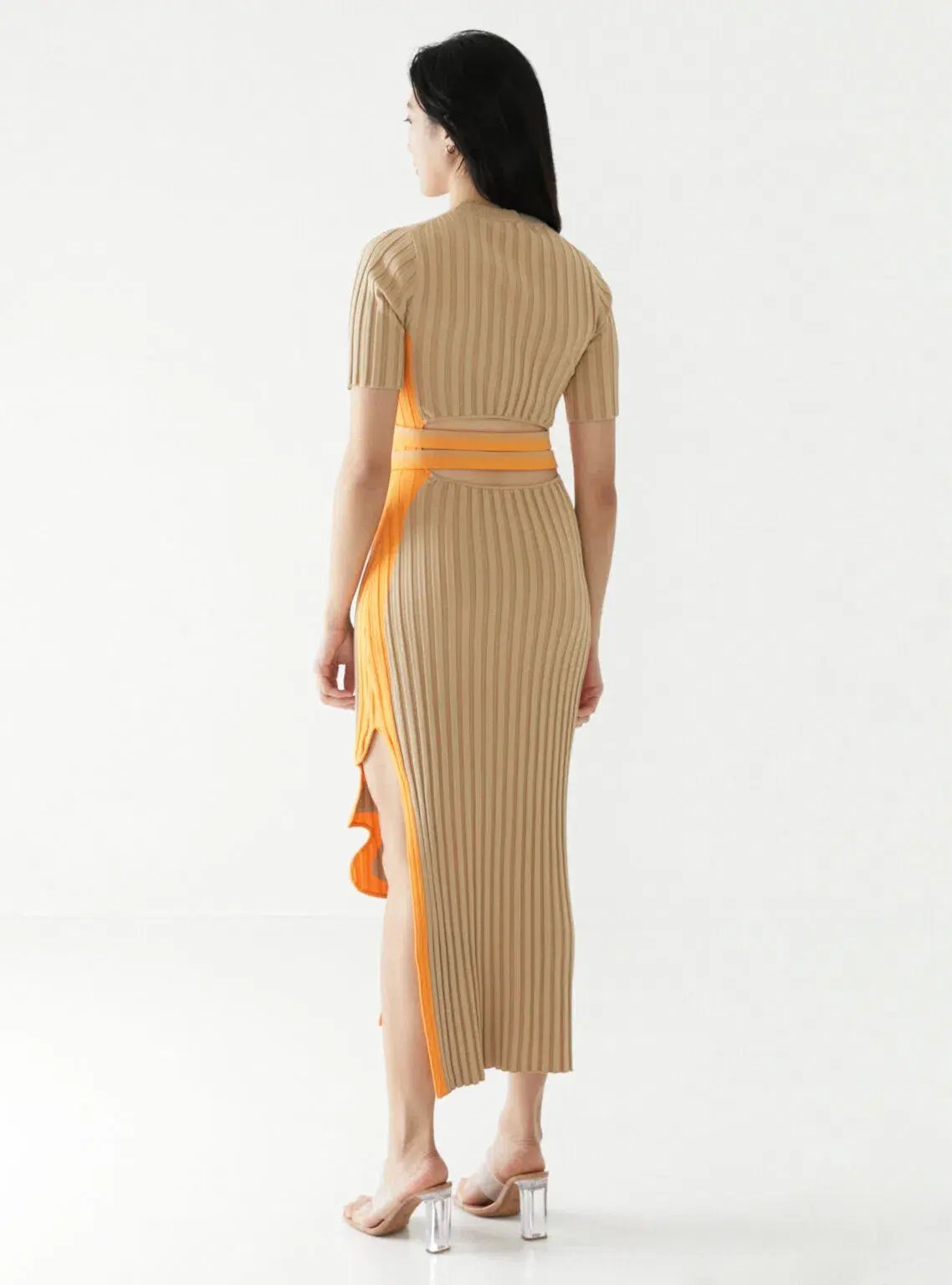 PH5 Jodie Pleated Long Dress With Wavy Side Slit in Brown Size AU 8 photo 3