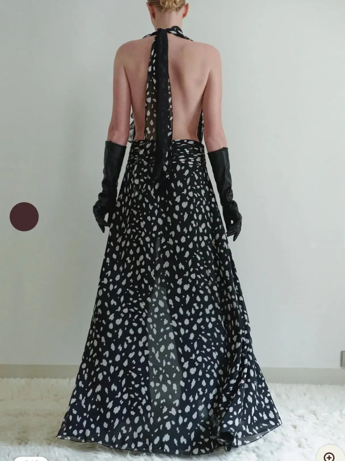 Leam Almes Dalmatian Print Chiffon Dress with Side Slit size 36 photo 5