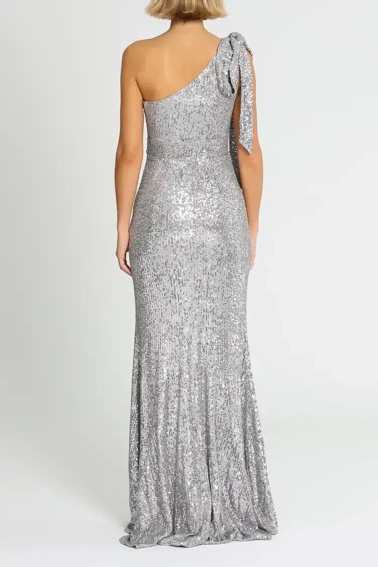 Love Honor Scala Sequin Gown Pewter Grey Silver Size AU 10 photo 3