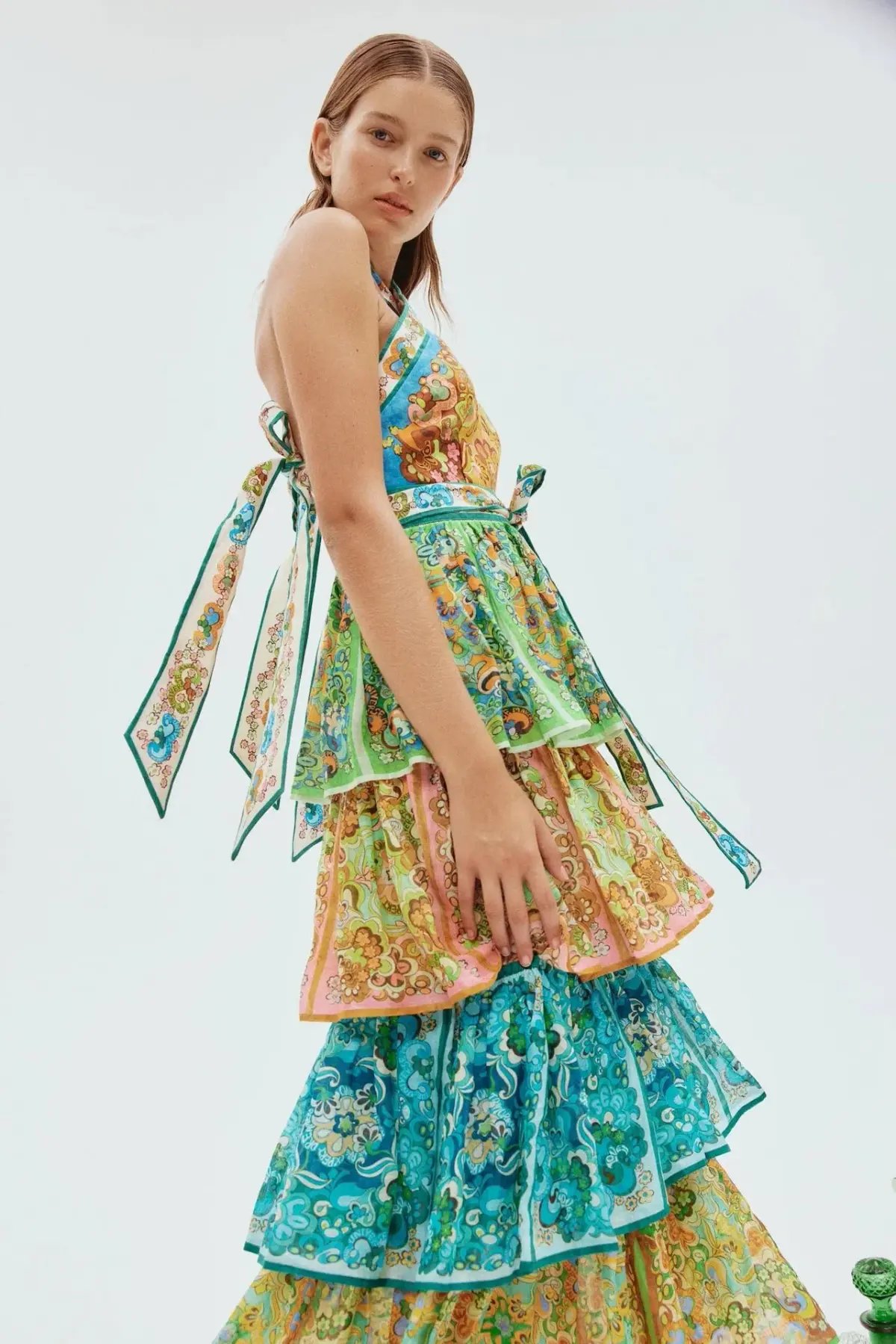 Alemais Dreamer Halter Tier Midi Dress Floral Size 8 photo 2