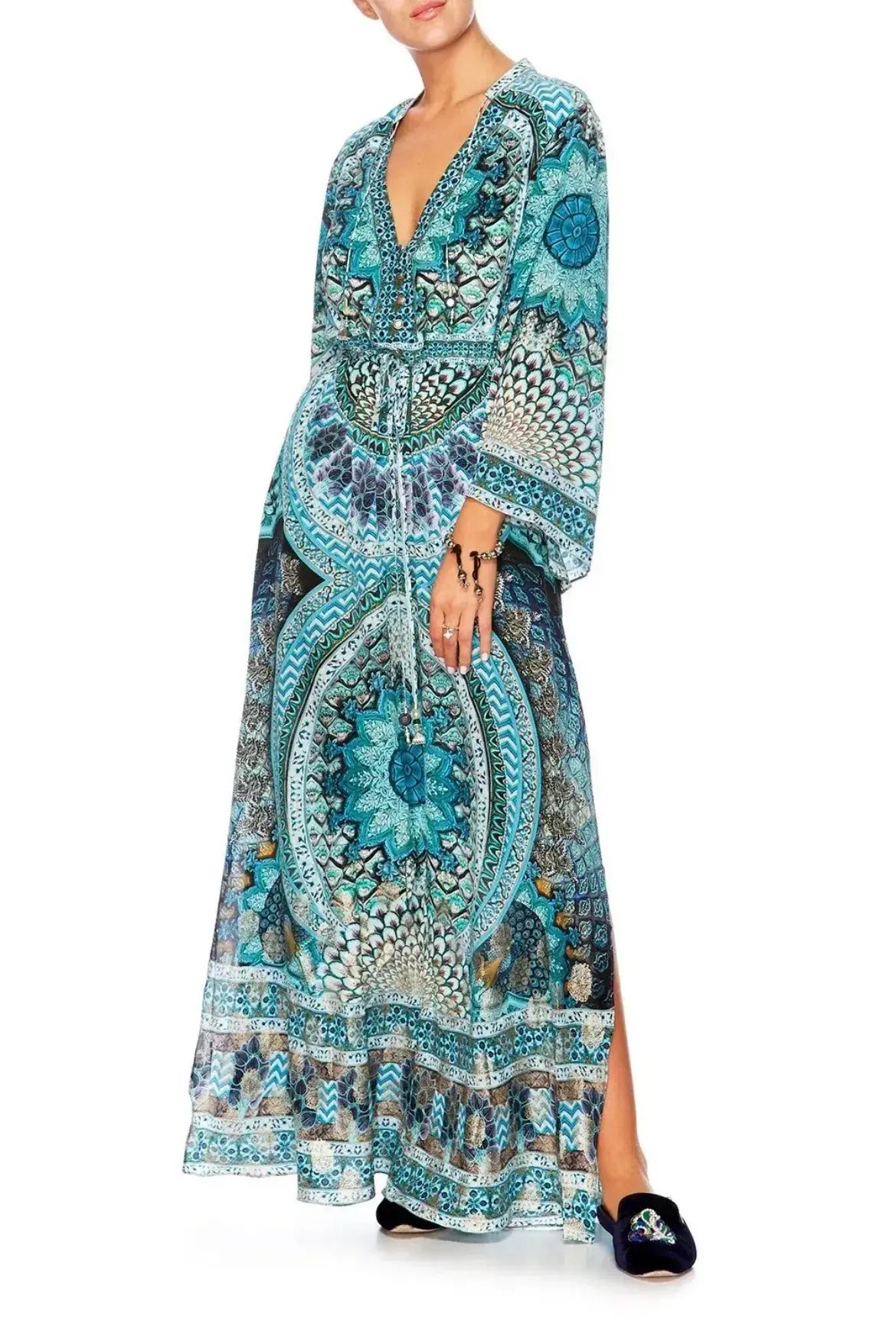 Camilla Drawstring Button Up Dress Turn On The Charm Print Size L photo 8