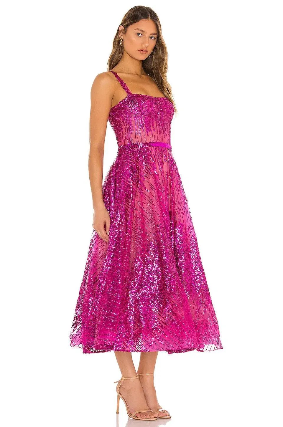 Bronx and Banco Fuchsia Mademoiselle Midi Dress Pink SIze 10 photo 3