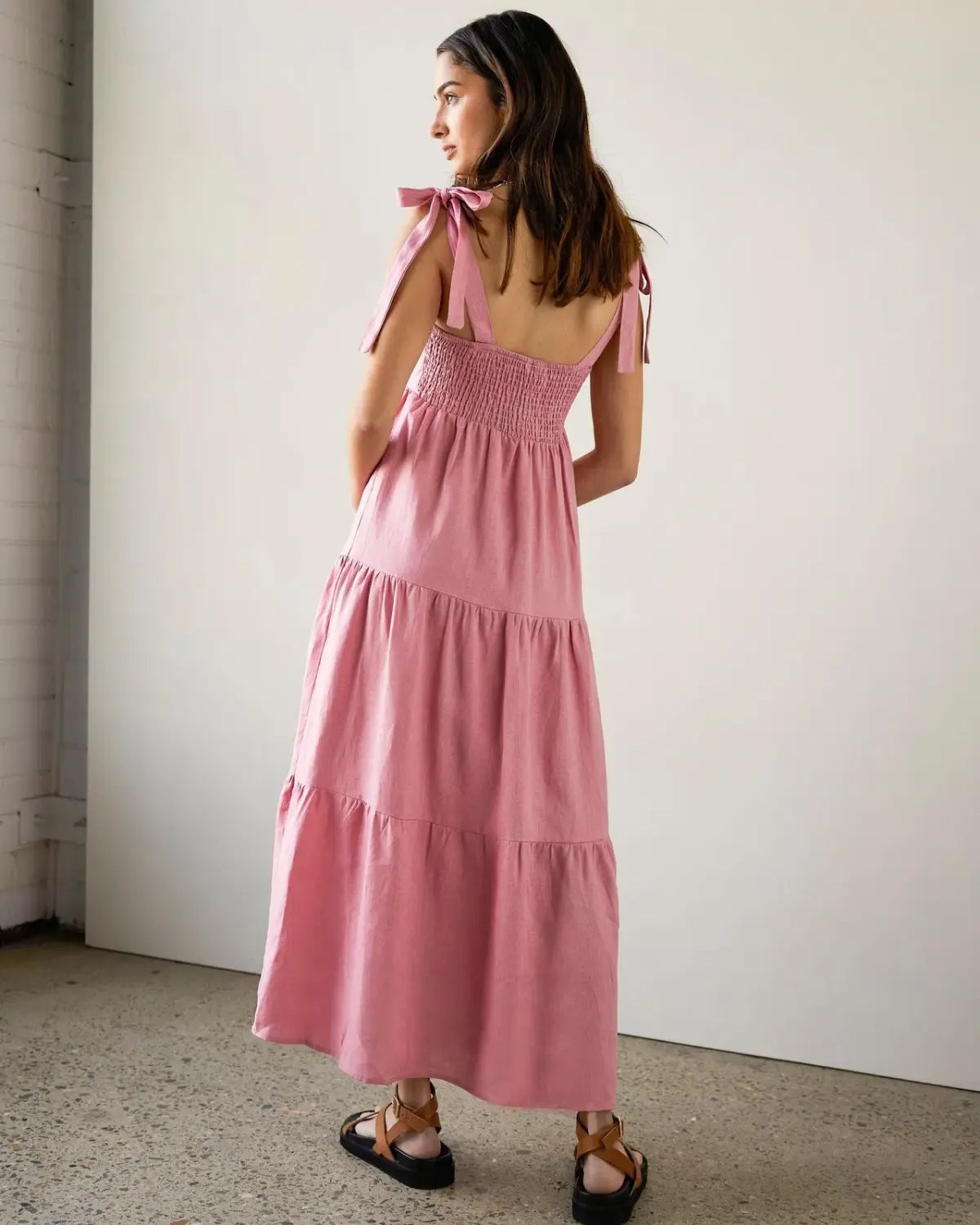 Aere Linen Tie Strap Dress Pink Size 8 photo 5