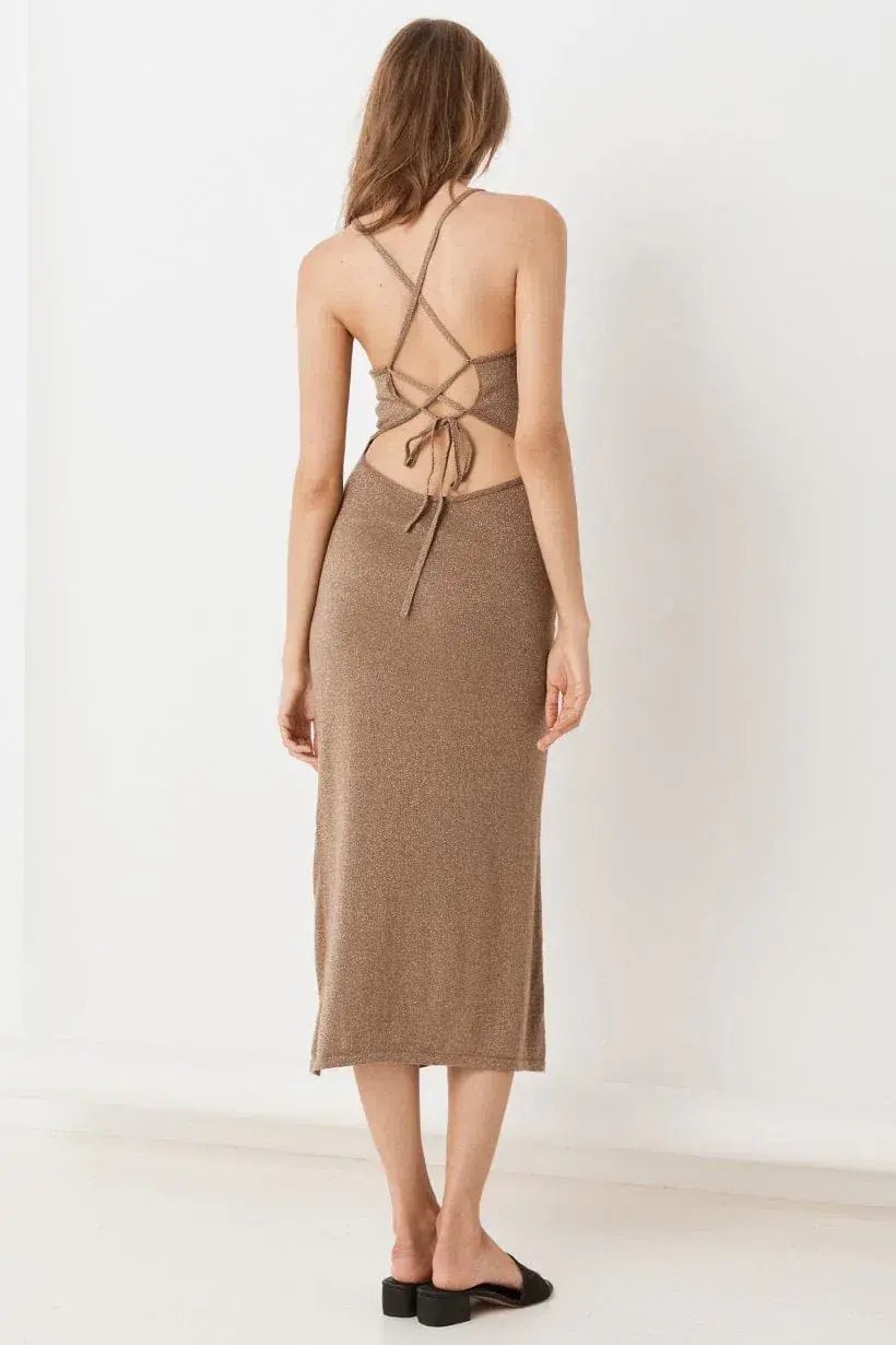 Spell Petra Metallic Knit Slip Dress Brown Size 12 photo 3