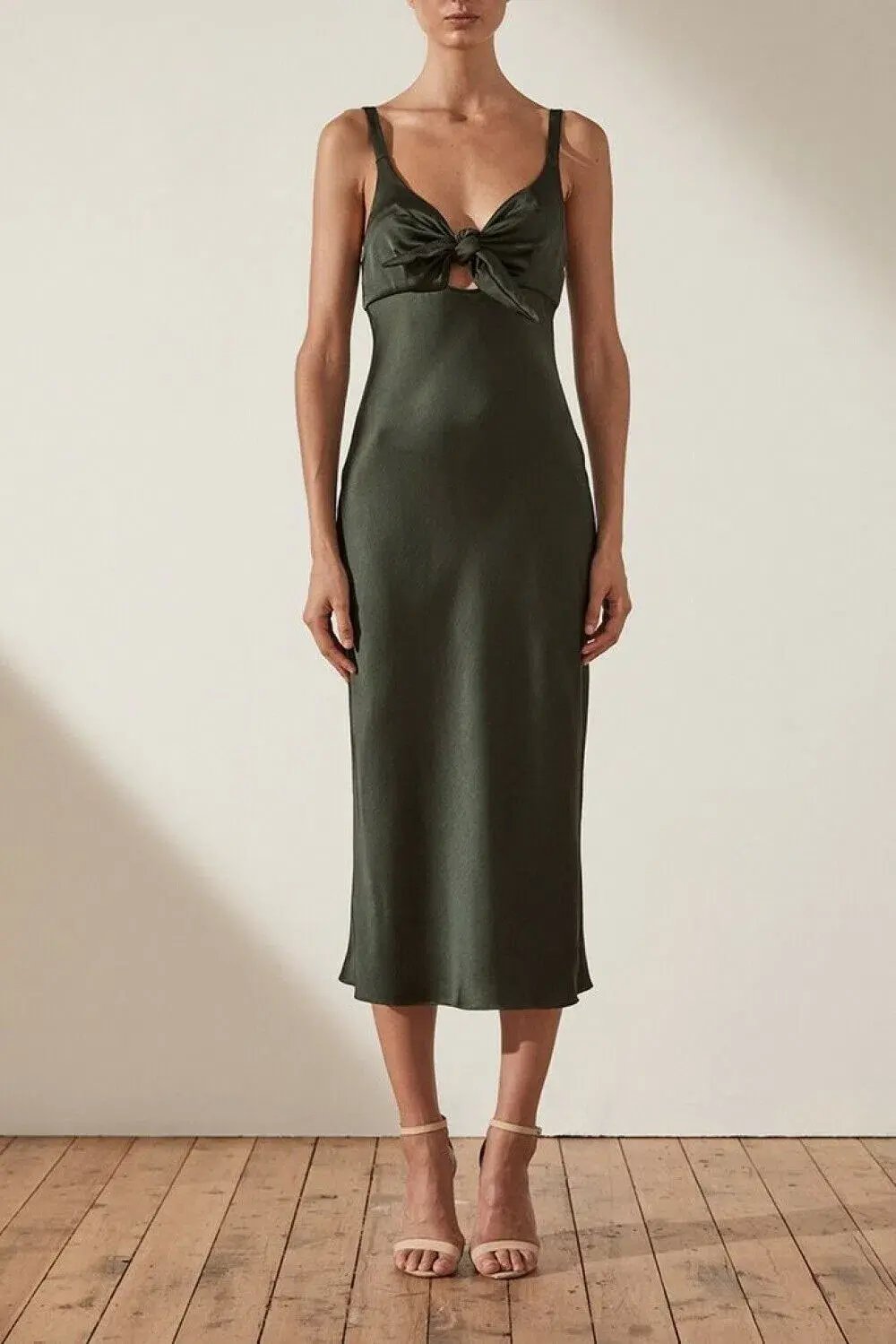 Shona Joy Douglas Tie Front Bias Midi Slip Dress In Green/ khaki In Size AU 8 photo 3
