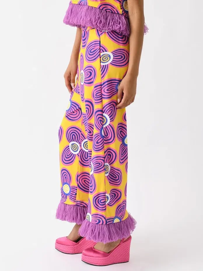 Celiab Clara Shirt And Pheobe Pant Yellow Purple Daisy Print Size 12 photo 4