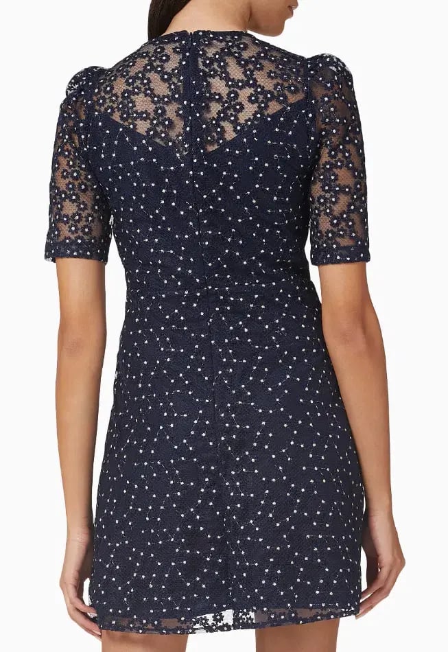 Sandro Lucianita Embellished Lace Mini Dress Midnight Blue Size 8 photo 4