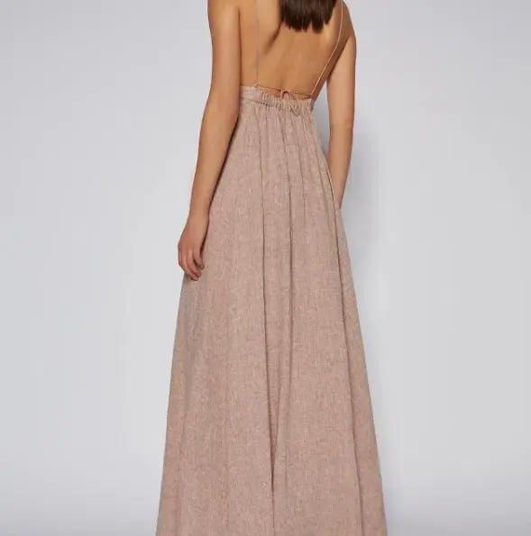 Scanlan Theodore Italian Linen Shoestring Dress Cappuccino Size 6 photo 3