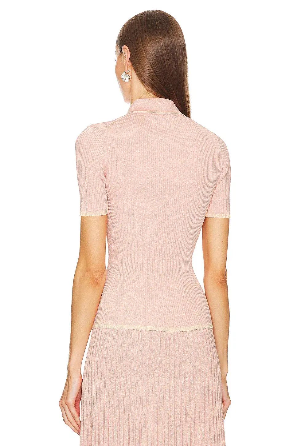 Zimmermann Natura Metallic Polo and Midi Skirt Set Peach Size 0/AU 8 photo 2