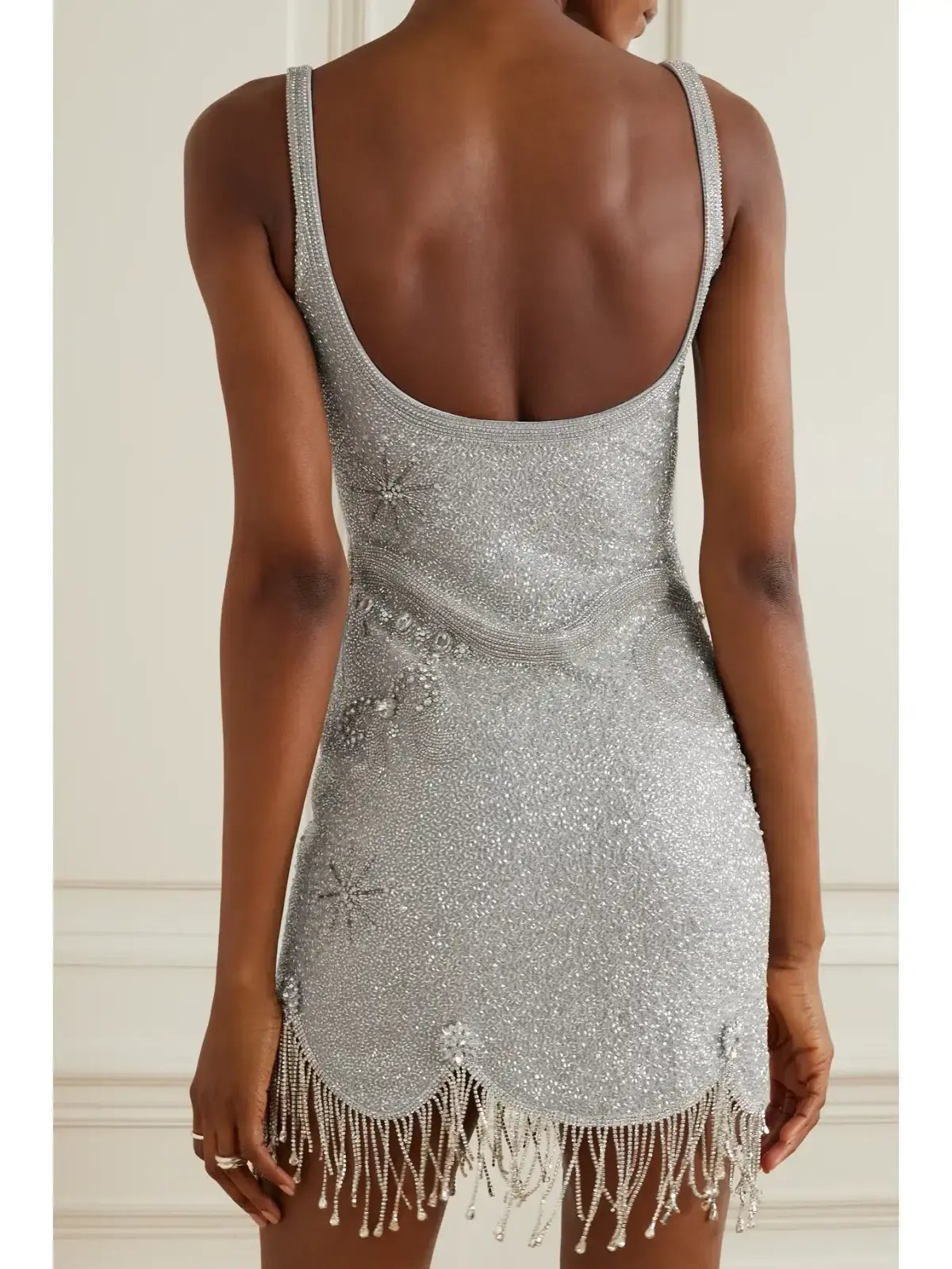 Clio Peppiatt Charm Fringe Mini Dress Silver Size XS / AU 6 photo 5
