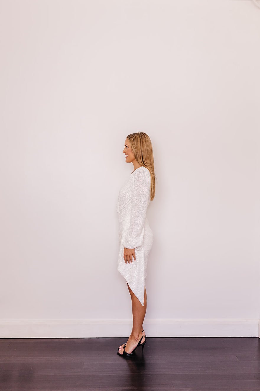 Nicole Bakti Bishop Sleeve Sequined Wrap Style Dress photo 4