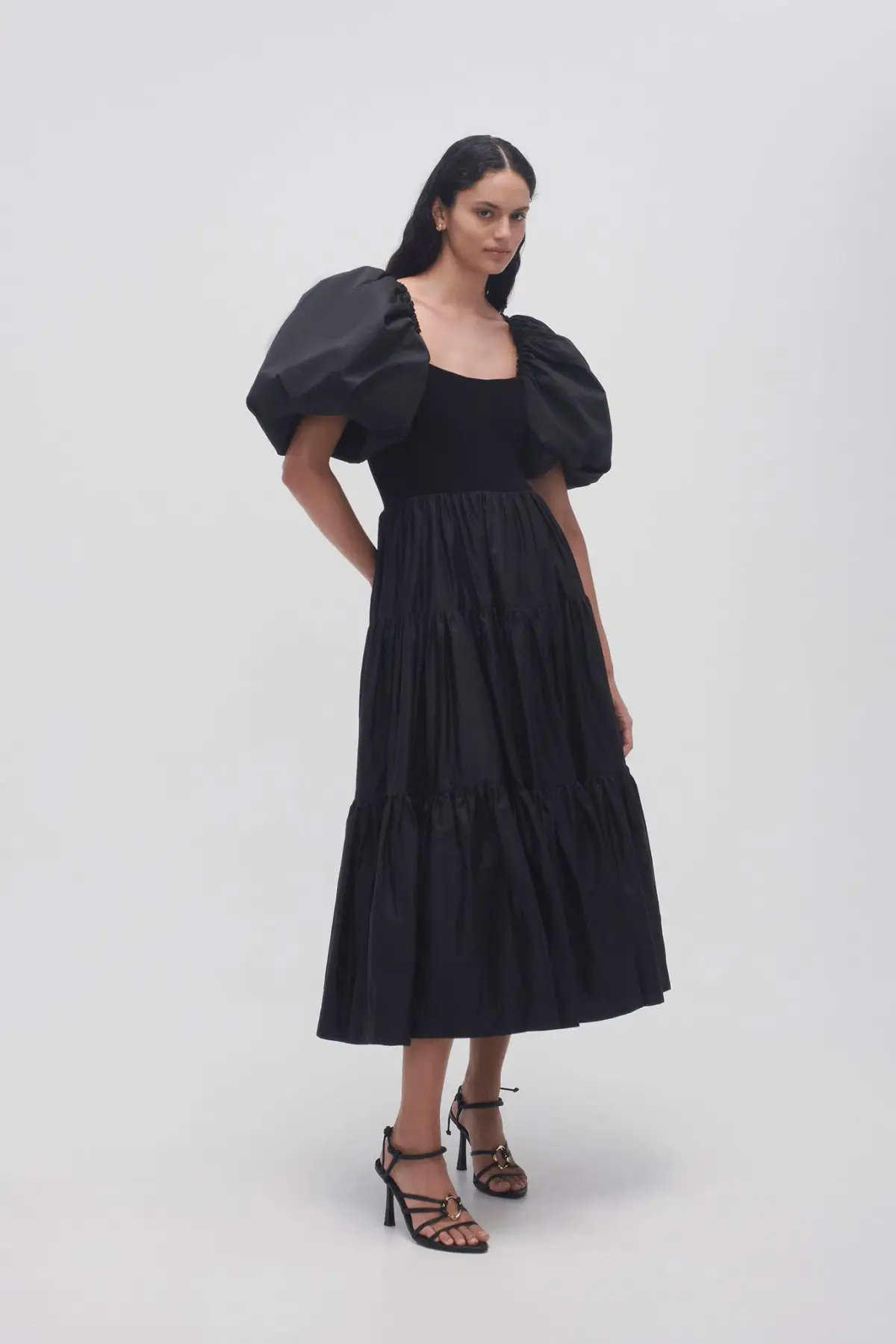 Aje Casa Puff Sleeve Midi Dress Black Size 16 photo 2
