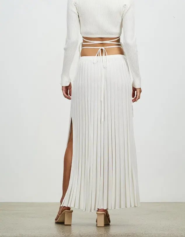 Christopher Esber Pleated Knit Tie Skirt White Size 10 photo 4