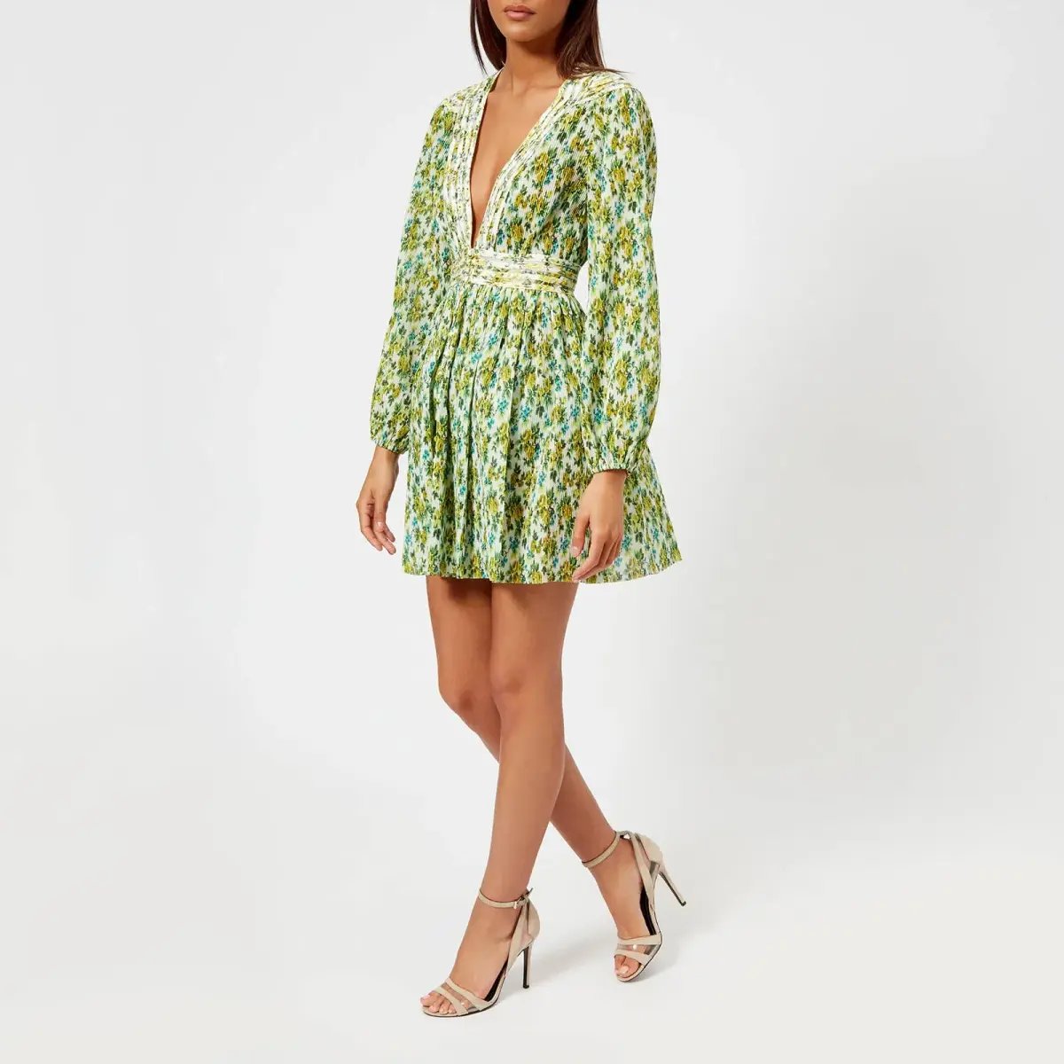 Zimmermann Golden Plisse Mini Dress Lemonade Acid Green Floral Size 8 / 0 photo 2