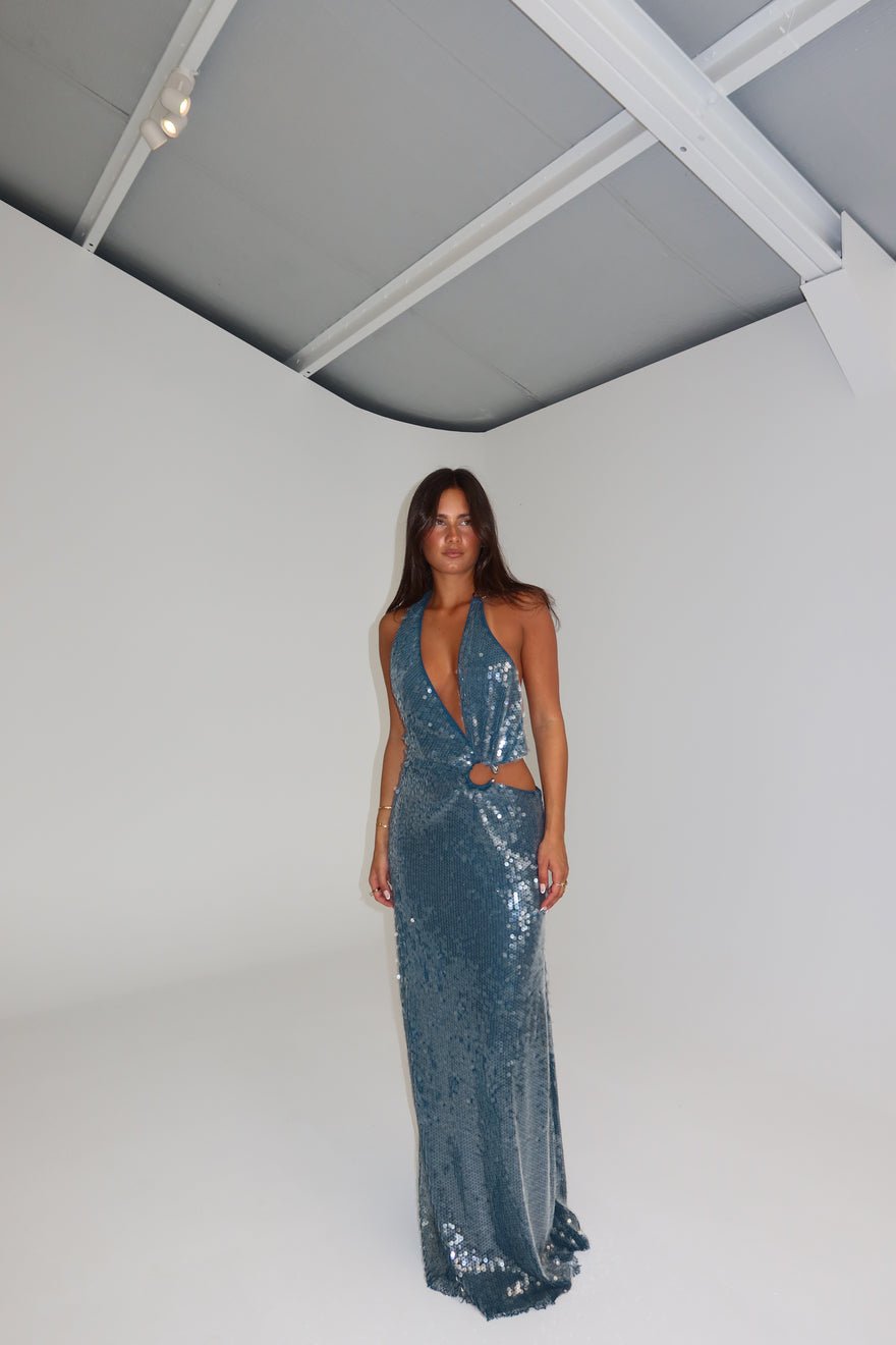 Misha Collection Devon Sequin Gown Teal photo 2