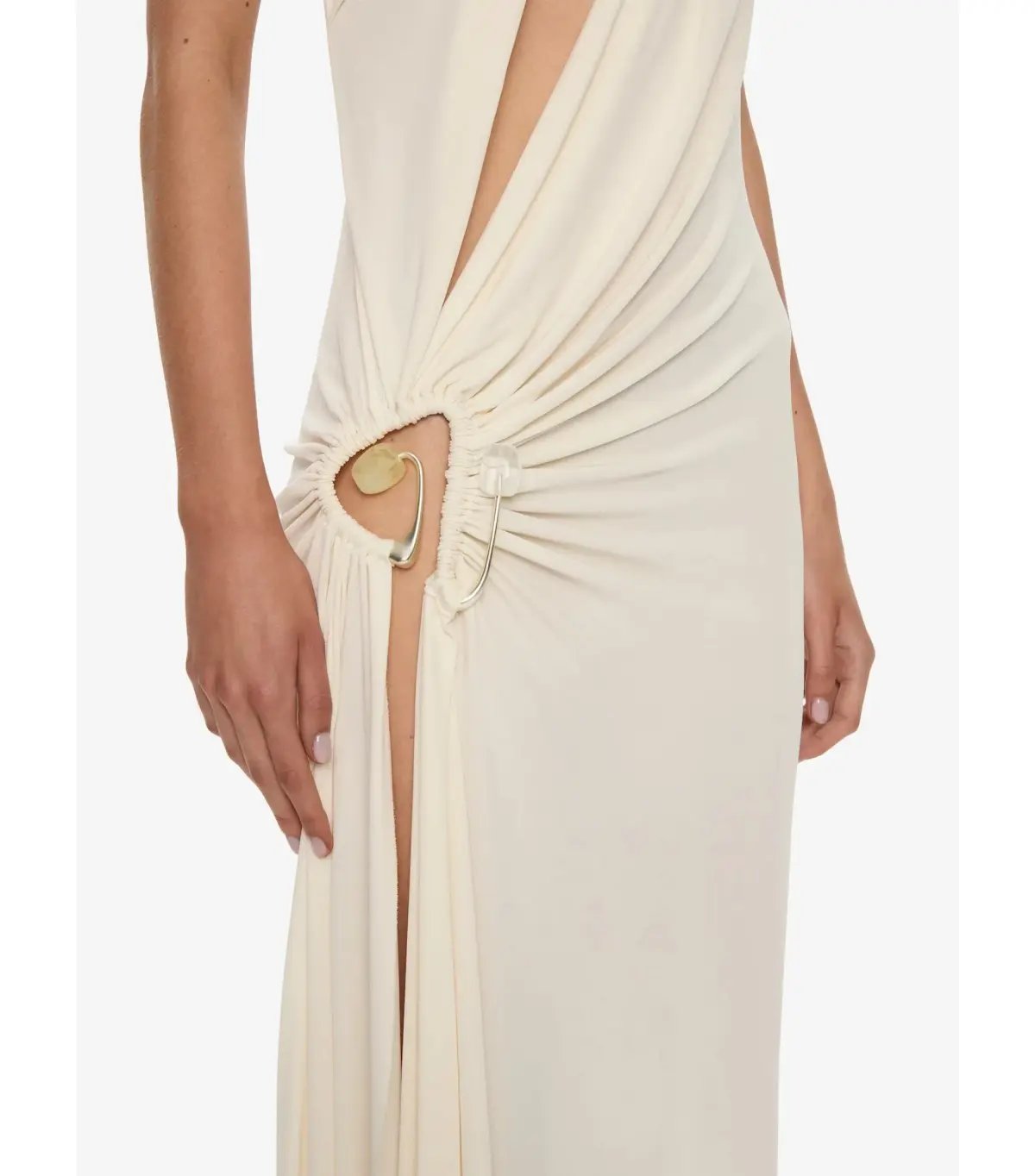 Christopher Esber Veer Spiral Crystal Draped Jersey Maxi Dress Milk Size AU 10 photo 3