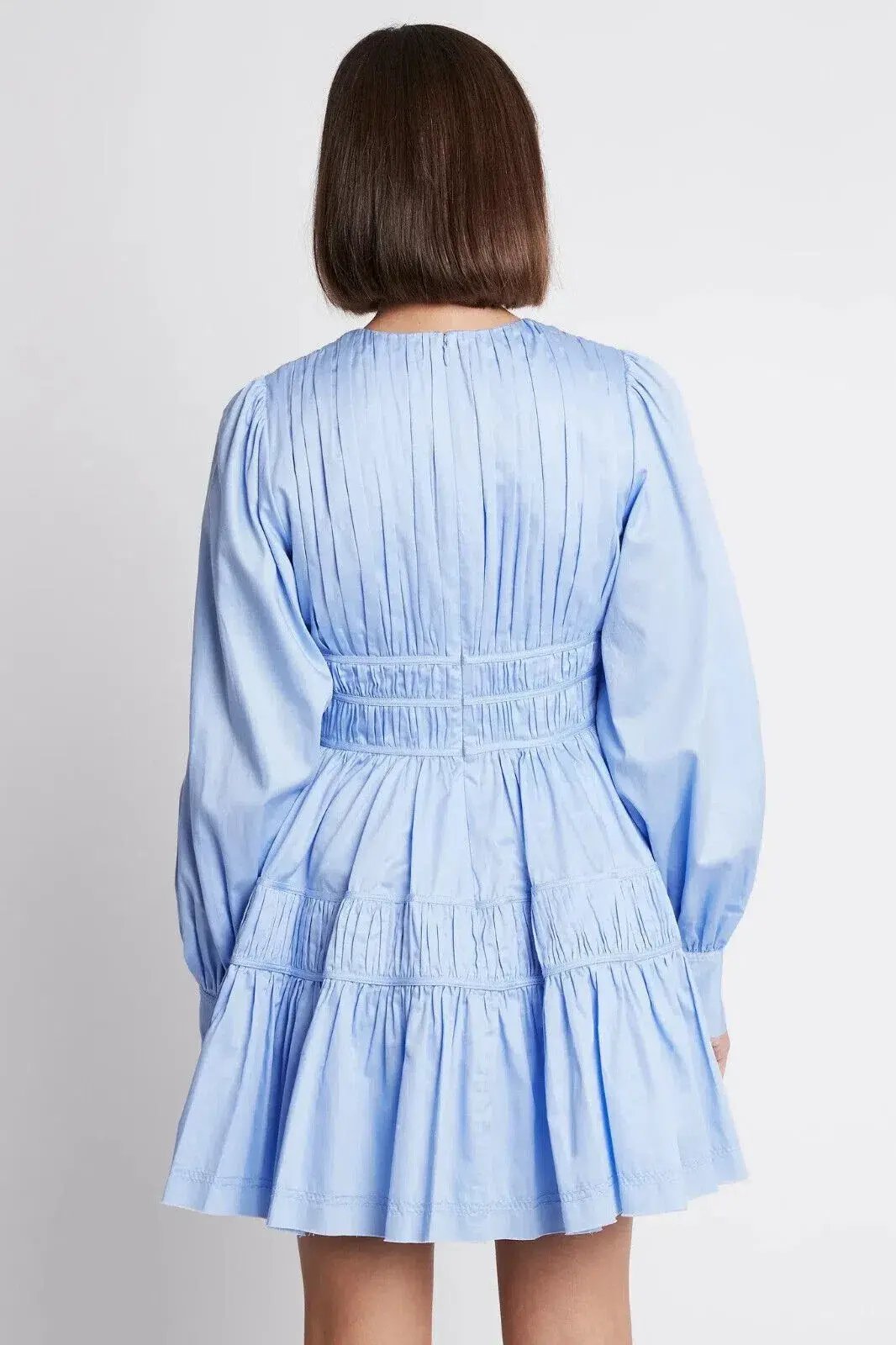 Aje Fallingwater Gathered Mini Dress In Powder Blue Size 8 photo 3