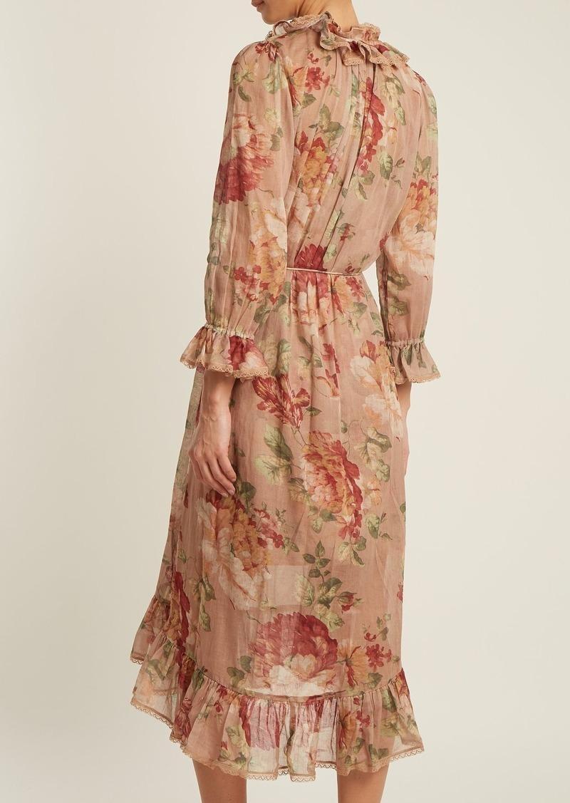 Zimmermann Corsair Ruffle Cotton Midi Dress Floral Size 8 photo 2