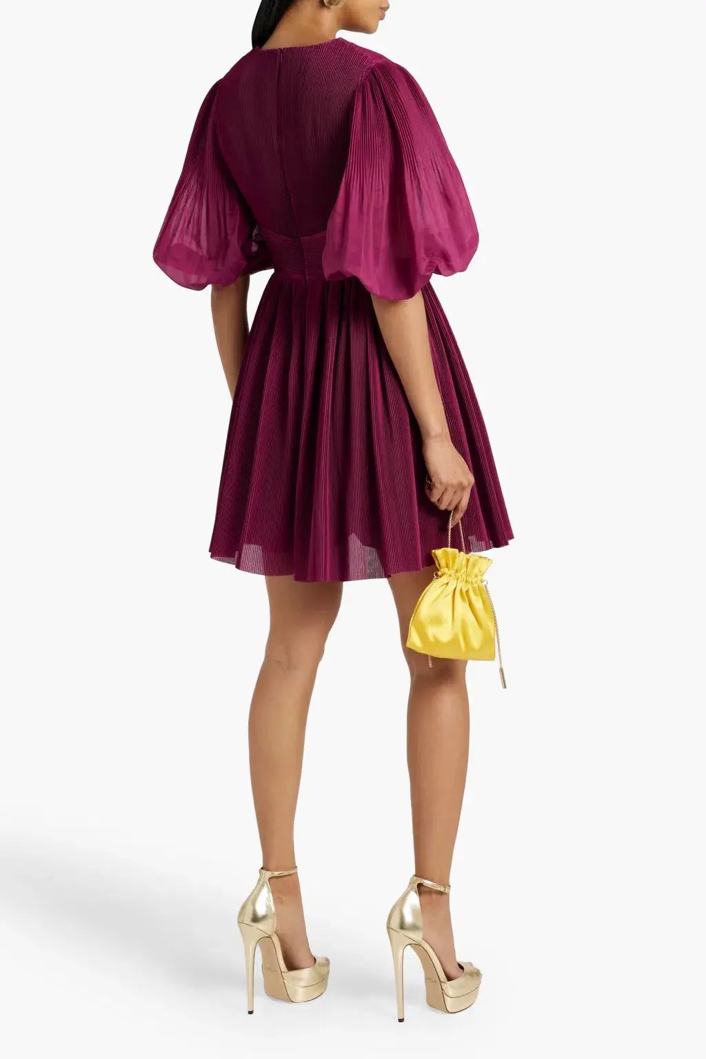Zimmermann Puff Sleeve Plisse Mini Dress Plum Size 0 / AU 8 photo 2