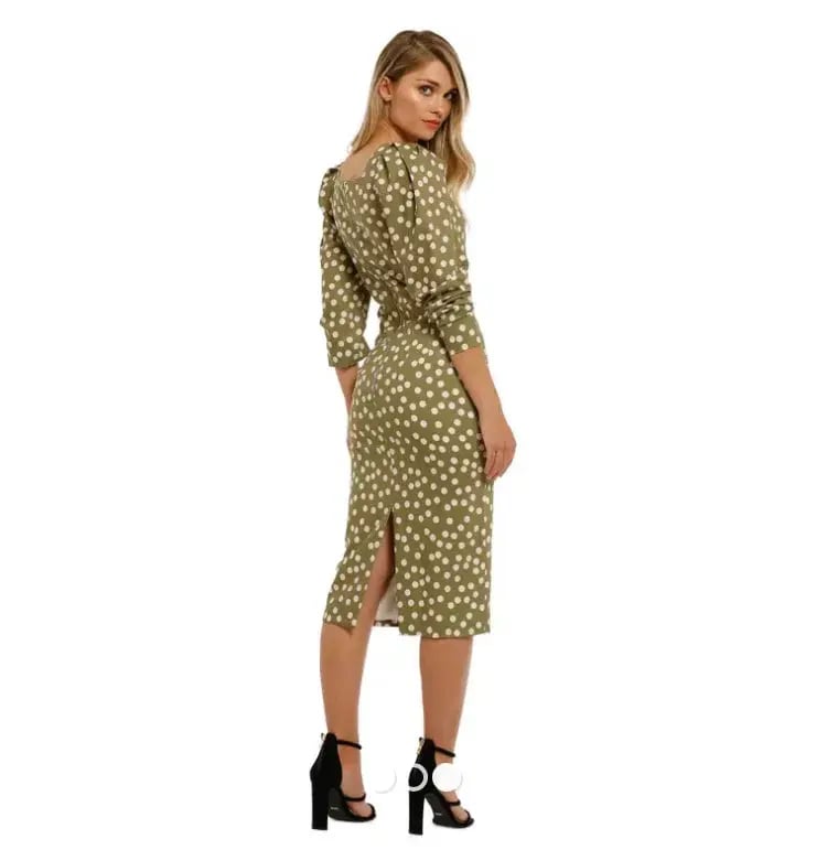 By Johnny Peach Polka V Plunge Midi Dress Print Size 6 photo 4
