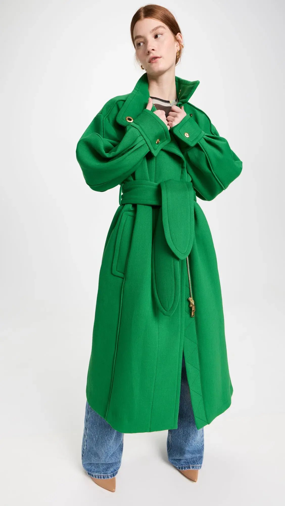 Zimmermann Celestial Funnel Neck Coat Green Size 0/ AU 6 to 8 photo 2