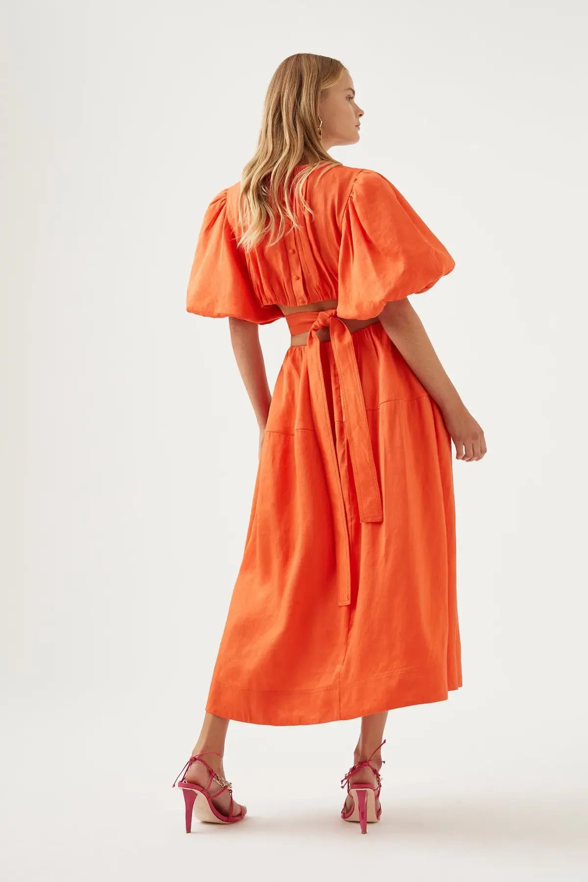 Aje Cosette Tie Back Midi Dress Orange Size 12 photo 4
