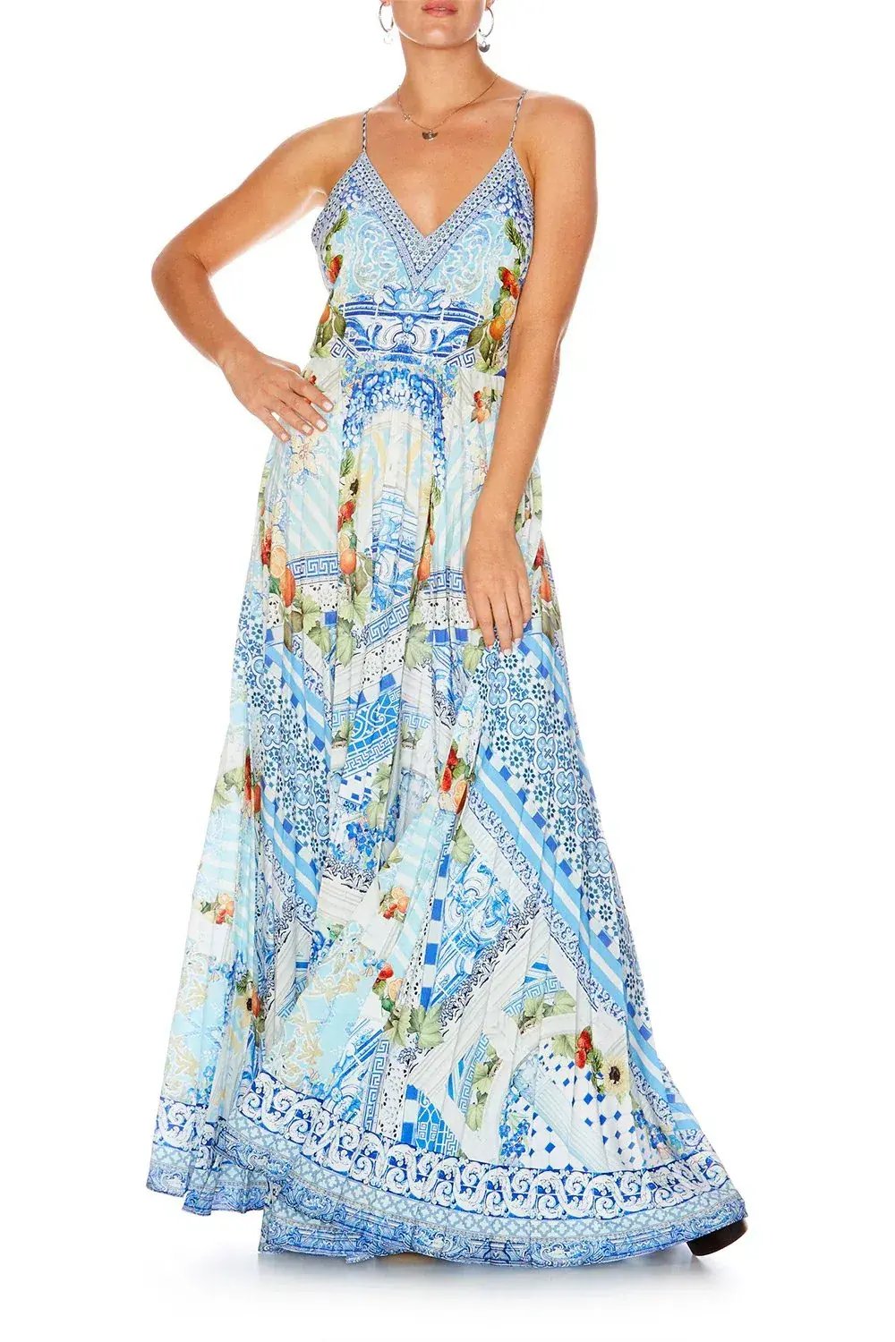 Camilla A Night To Remember Crystal Embellished Printed Blue Silk Maxi Dress Size M / AU 12 photo 6