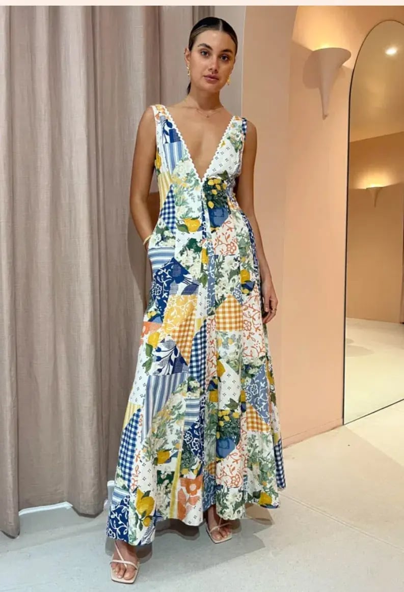 By Nicola - Wavy Maxi Dress In Lemon Patchwork - Size 10 photo 3