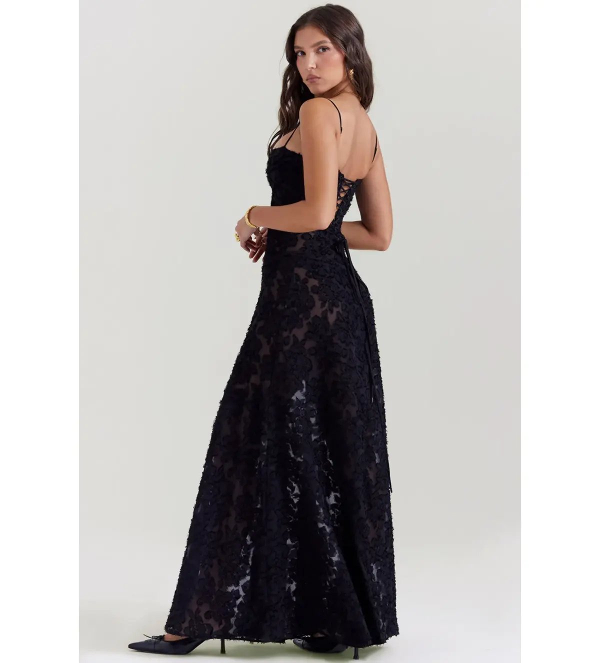 House of CB Seren Floral Lace Back Maxi Dress Black Size XS / AU 6 photo 3