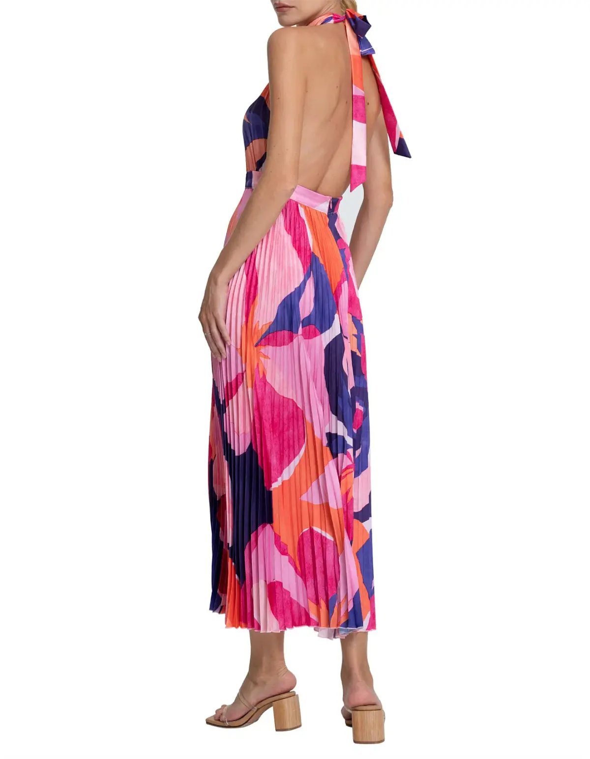L'Idee Renaissance Halterneck Pleated Cutout Low Back Dress Capri Print Size 8 photo 4