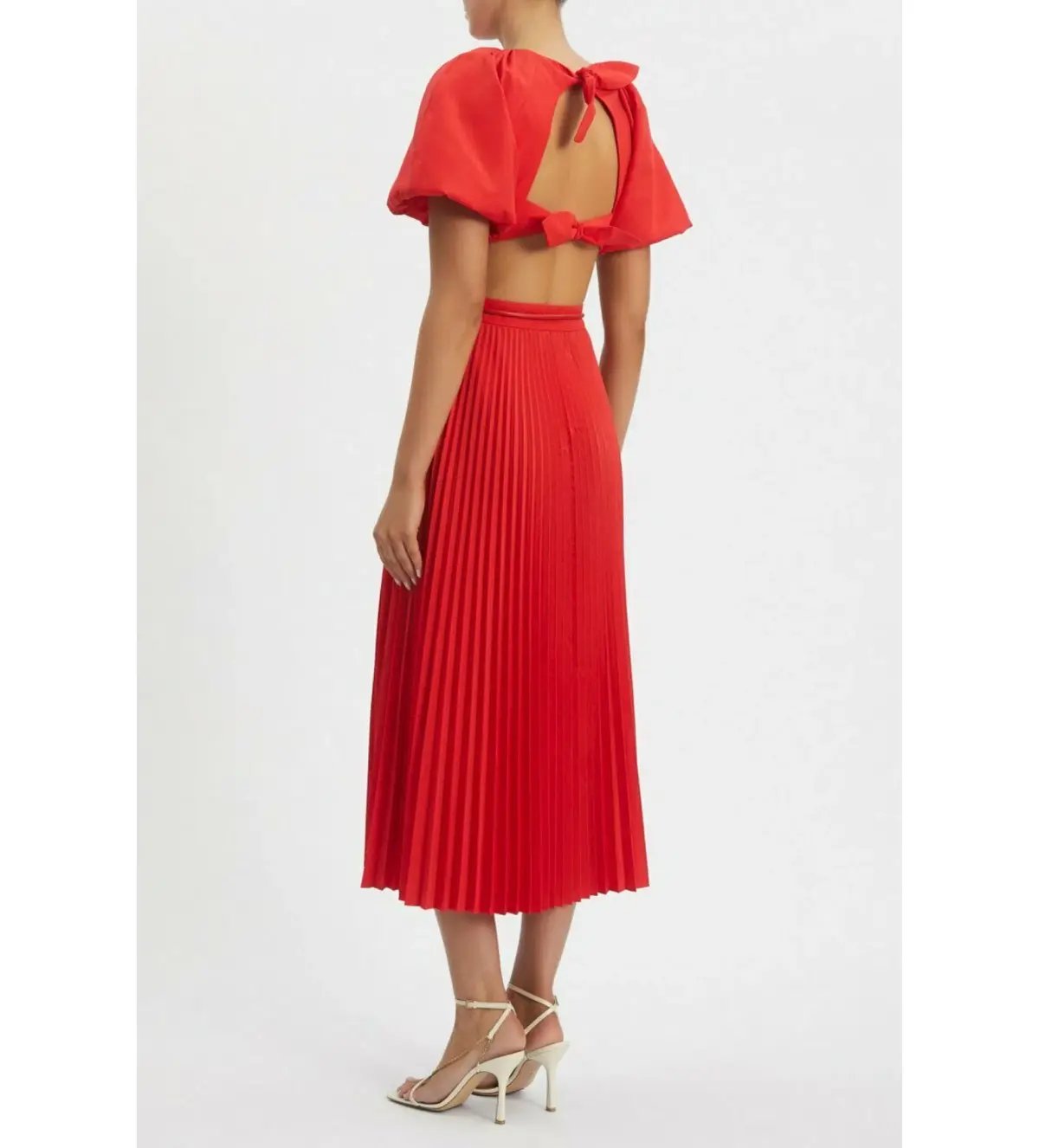 Rebecca Vallance Puff Sleeve Open Back Dress Red Size 14 photo 2