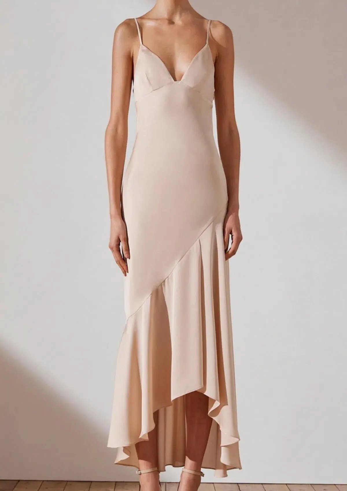 Shona Joy Luxe Bias Asymmetrical Slip Dress Champagne Size 6 photo 6