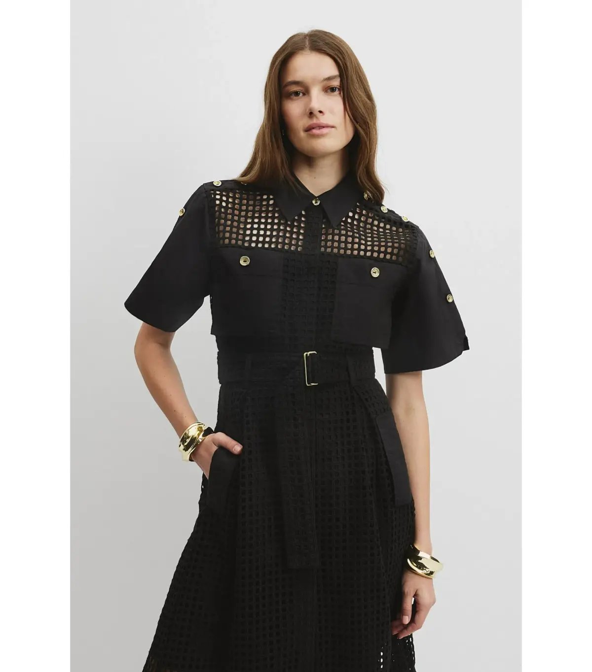 Country Road Utility Mesh Midi Dress Black Size 12 photo 2