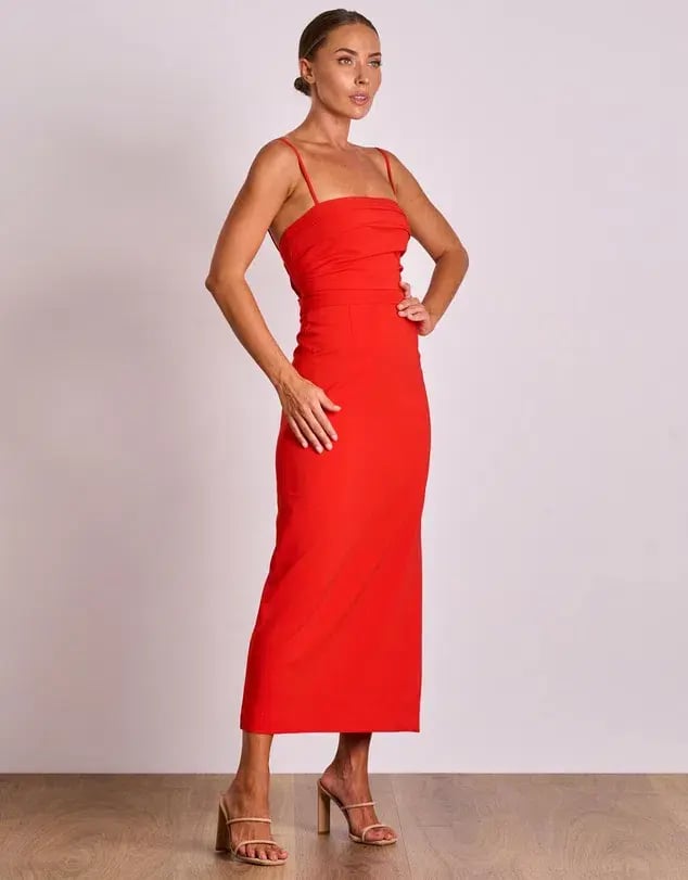 Pasduchas Emerson Column Midi Dress Red Size 8 photo 2