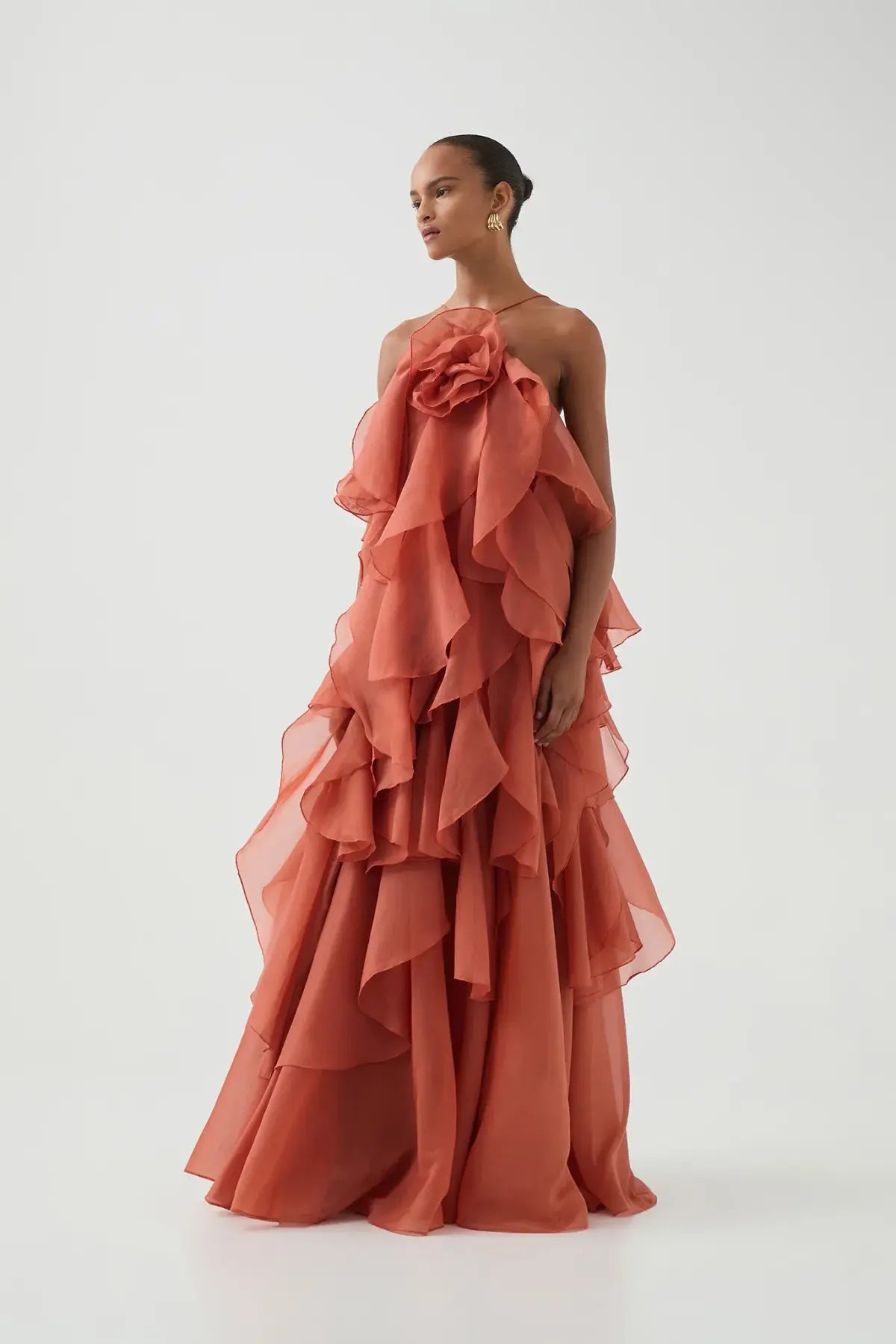 Aje Pandorea Layered Maxi Dress Coral Clay Size 6 photo 3