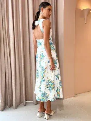 By Johnny Roma Floral Midi Dress In Roma Floral White Size AU 12 photo 2