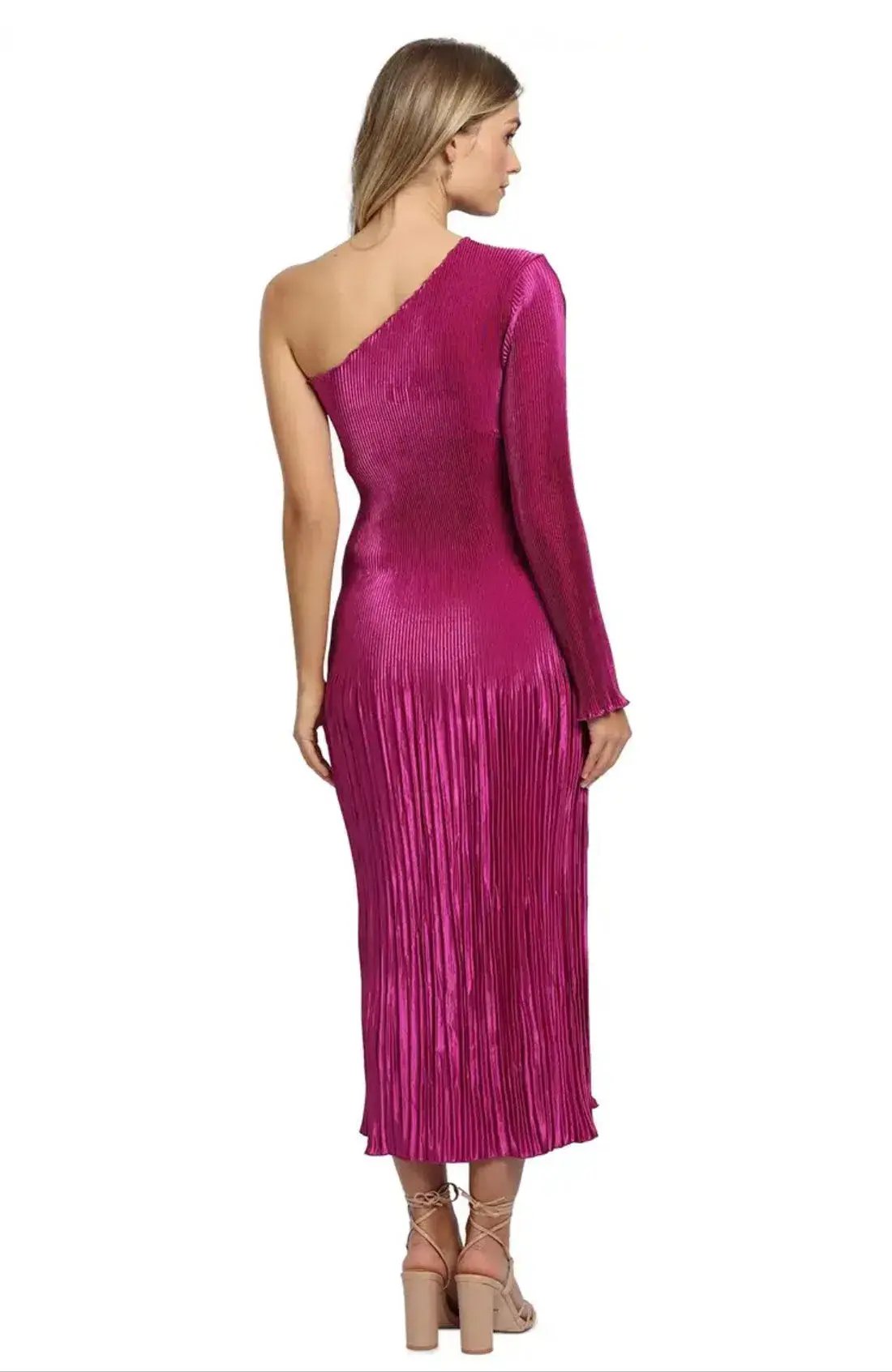 L'idee Soirée One Shoulder Long Sleeve Dress in Magenta Size 8 photo 2