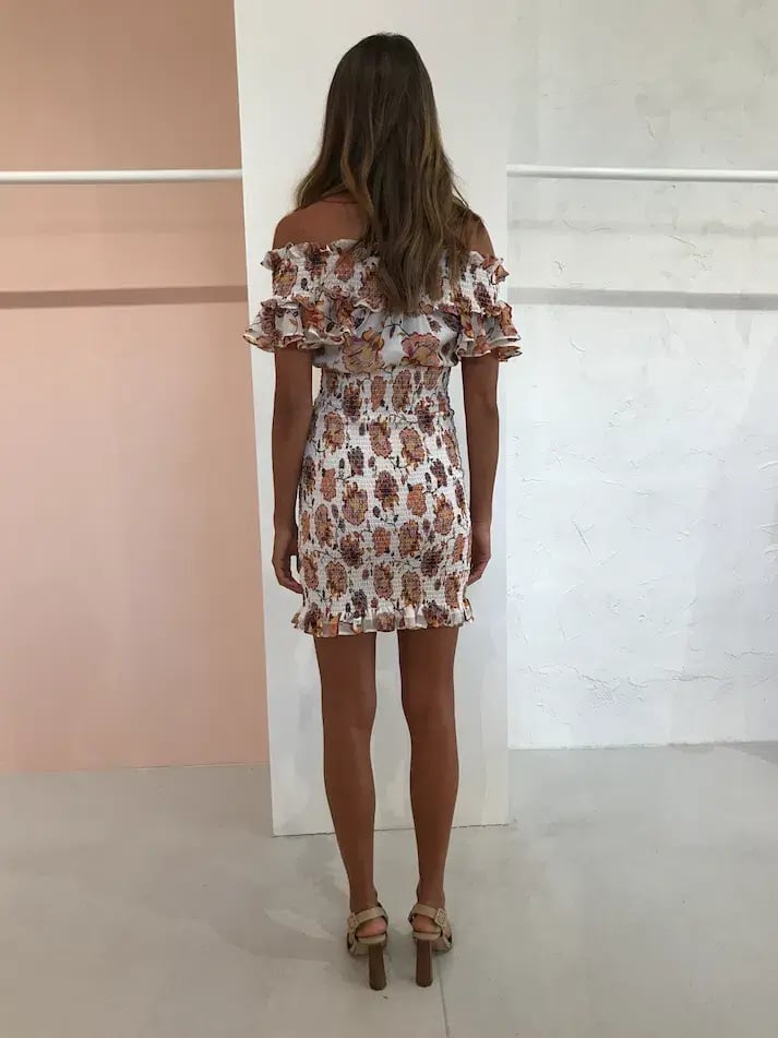 Shona Joy Baez Off The Shoulder Shirred Mini Dress Print Size 8 photo 5