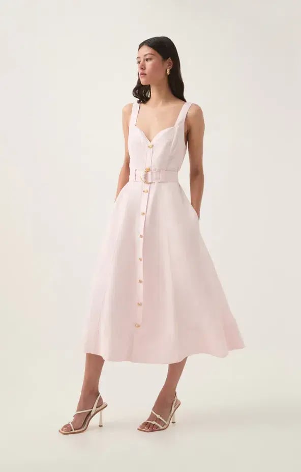 Aje Clay Belted Midi Dress in Pastel Pink Size AU 8 photo 4